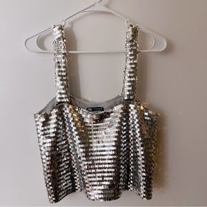 Zara silver sequin crop tank top
